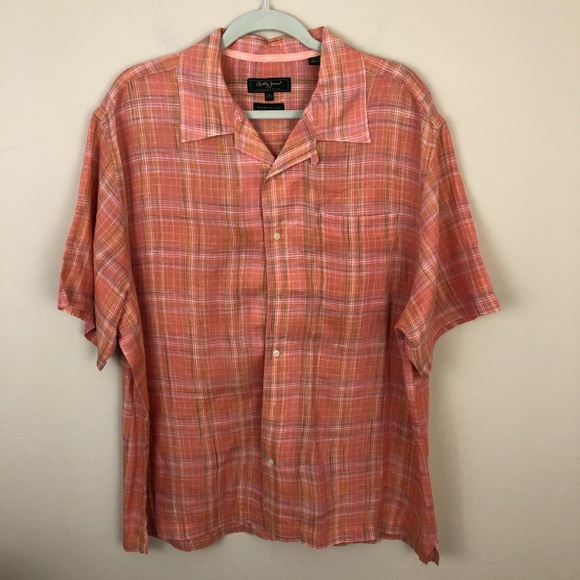 Bobby Jones Shirt Mens XL 100% Linen Orange Plaid Button up Summer - Picture 1 of 7